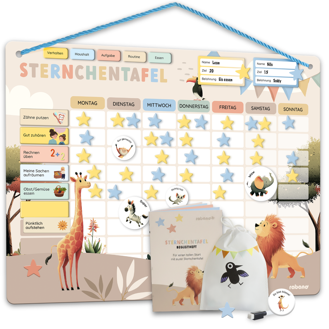 Sternchentafel für Kinder Safari