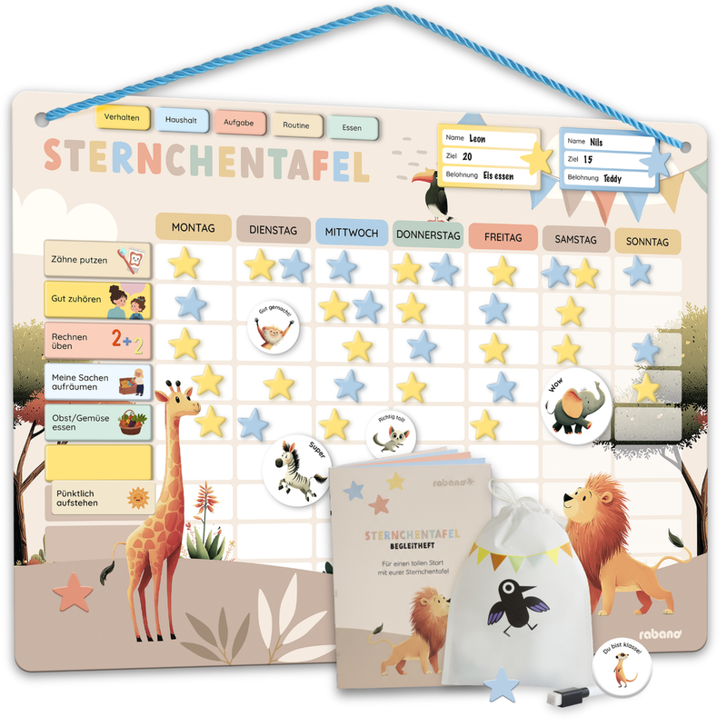 Sternchentafel für Kinder Safari