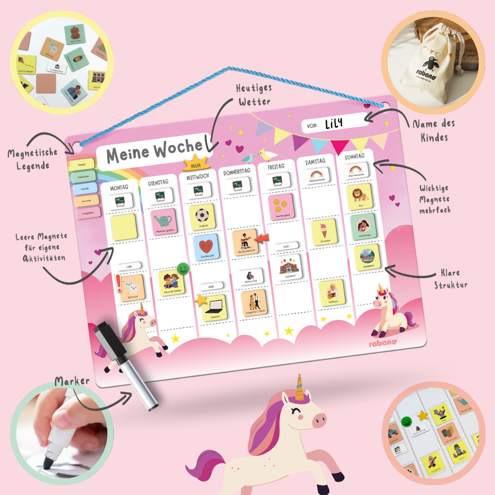Wochenplaner für Kinder Einhorn