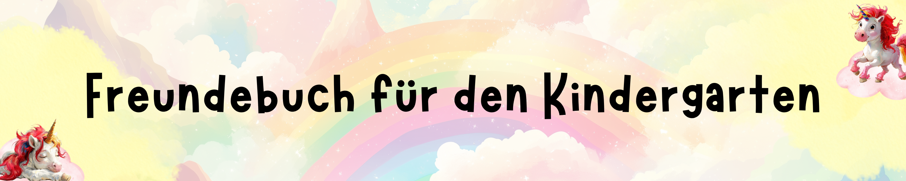 Magisches Freundealbum mit Einhoernern für Kindergartenkinder – liebevoll gestaltetes Freundebuch mit Regenbogen und pastellfarbenem Hintergrund für bleibende Erinnerungen